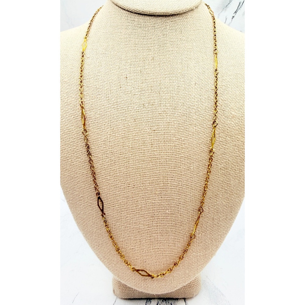 Gold Tone Open Marquise Station Chain Necklace 16 Inch Delicate Minimalist